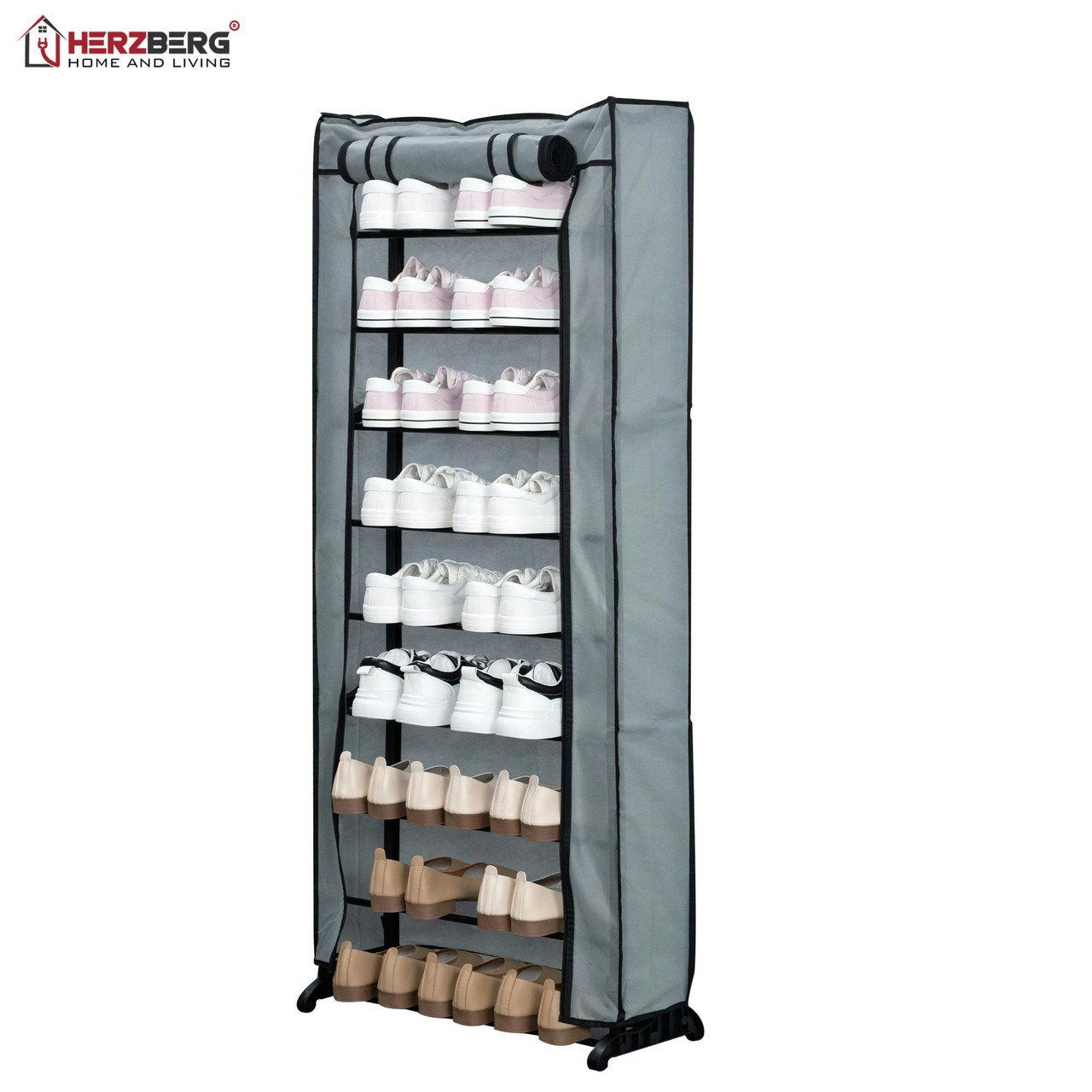 Herzberg®  Sapateira Pequena de 9 Níveis Cinzenta HG-8076
