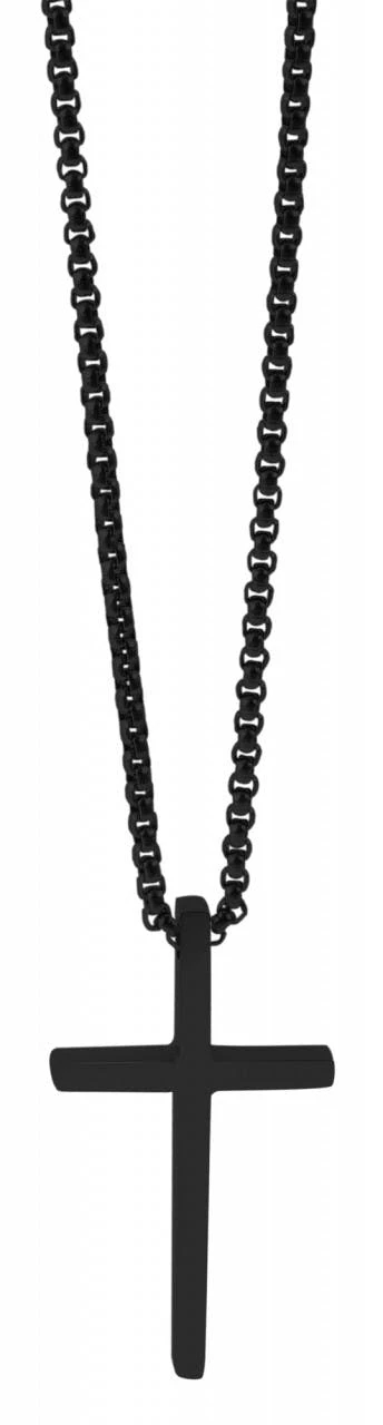 Akzent® Colar Cruz Preto em Aço Inoxidável - 61 cm