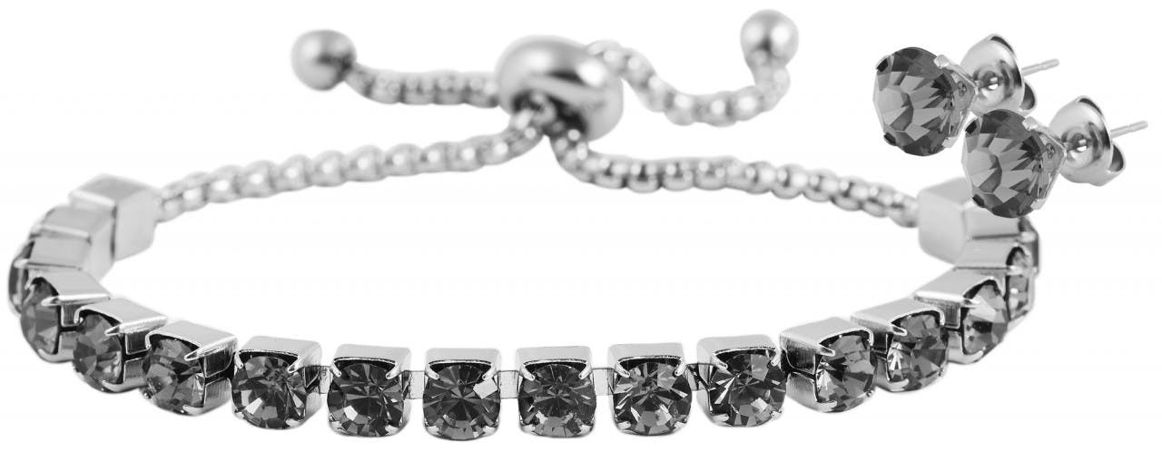 Akzent® Conjunto Pulseira e Brincos em Aço Inoxidável com Zircônias