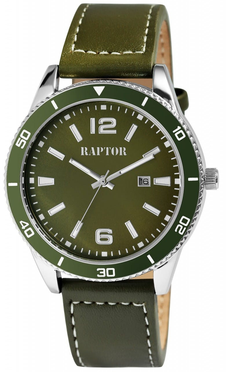 Relógio Raptor ® Simon Homem com Bracelete em Pele Genuína e Exibição de Data