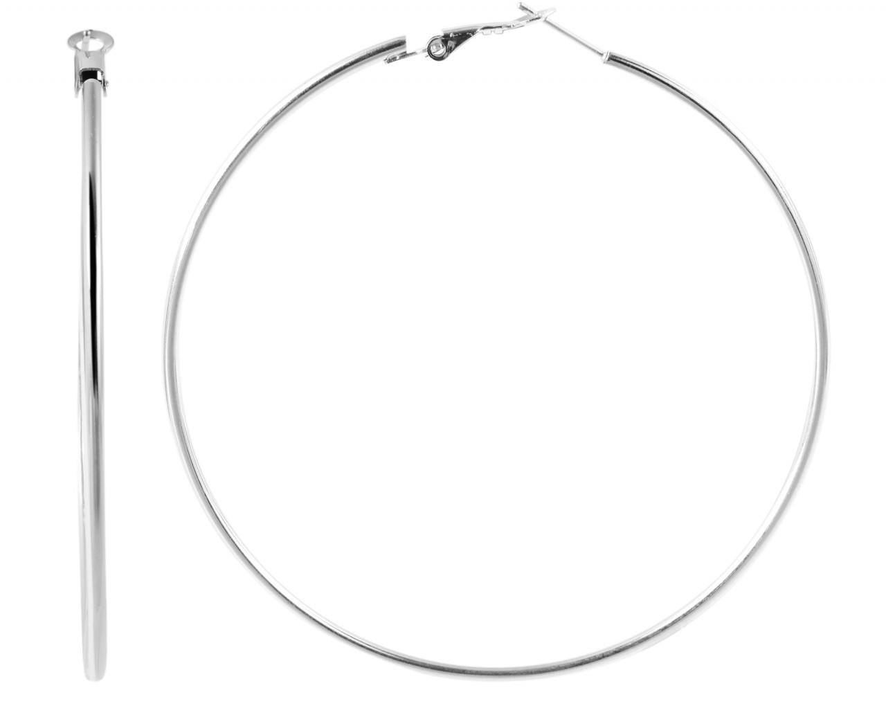 Akzent® Brincos de Argola Prateados em Aço Inoxidável - Tam.70mm - 0090