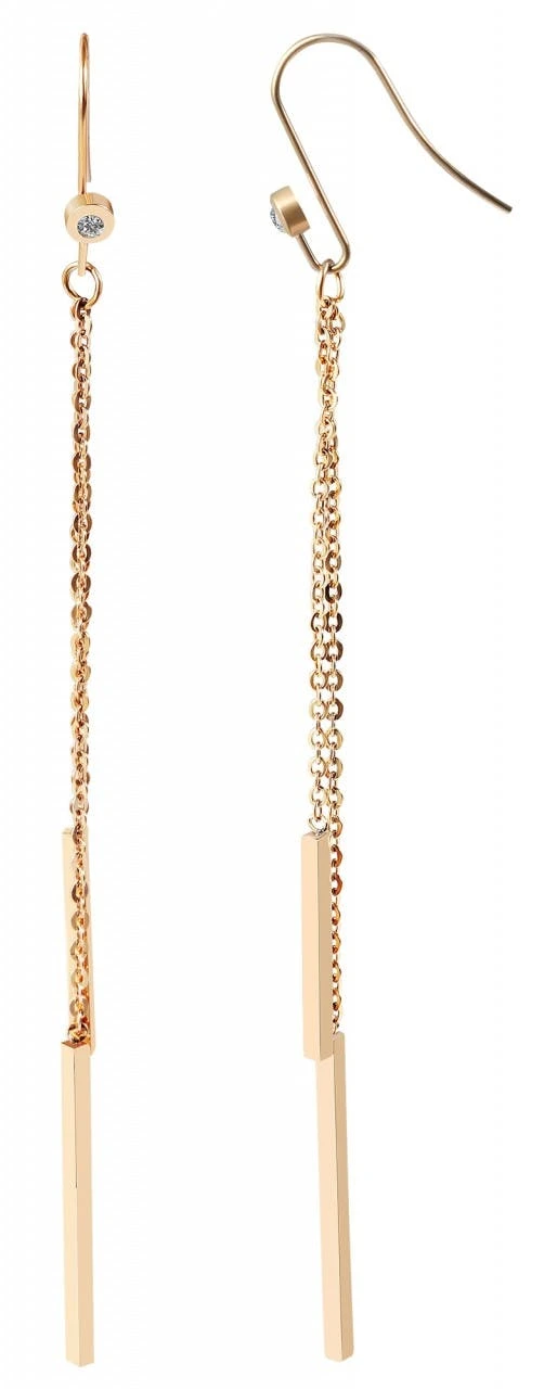 Akzent® Brincos Rose Gold com Corrente e Pedra em Aço Inoxidável - 0045