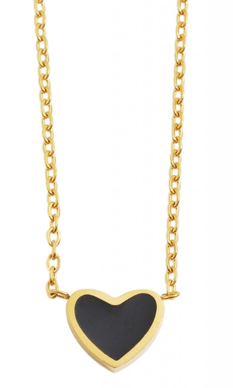 Akzent® Colar Dourado Coração Preto em Aço Inoxidável - 43+5 cm