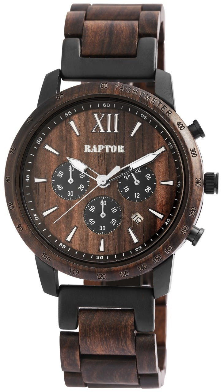 Relógio Raptor ® Homem Cronógrafo com Pulseira em Aço Inoxidável e Madeira - RA20255-002
