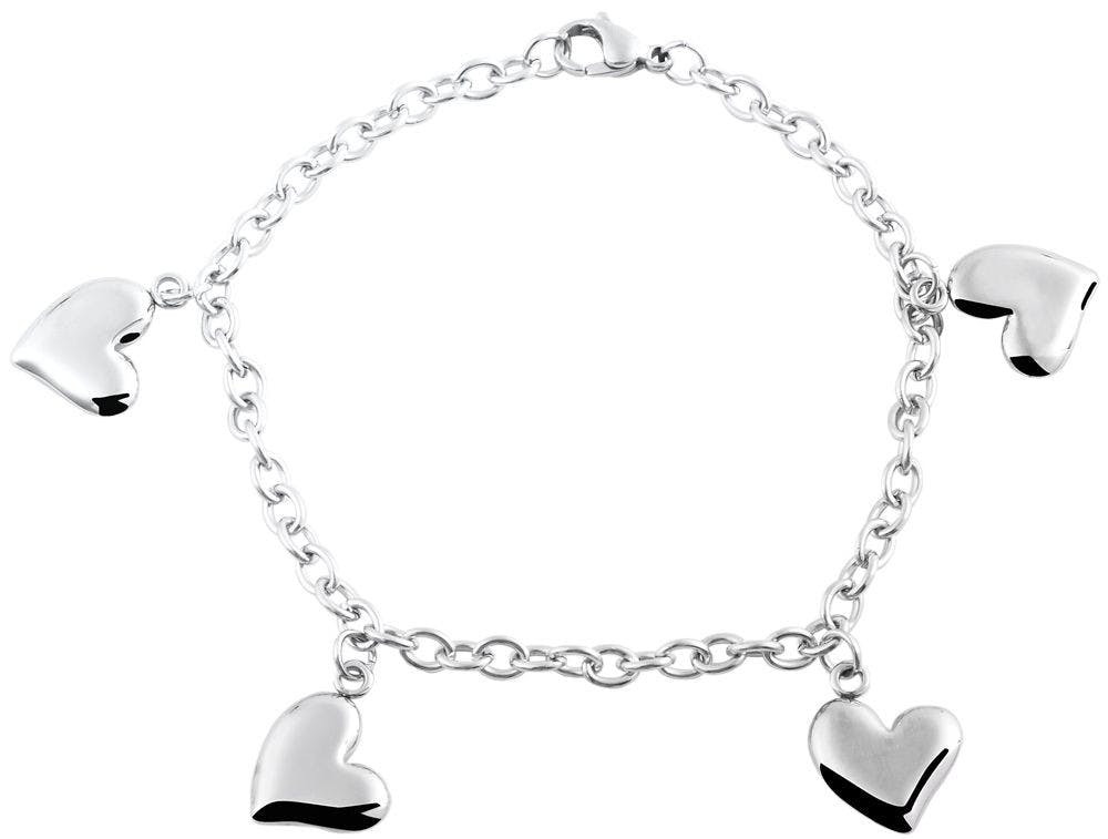 Akzent® Pulseira Prateada Corações em Aço Inoxidável - 0212
