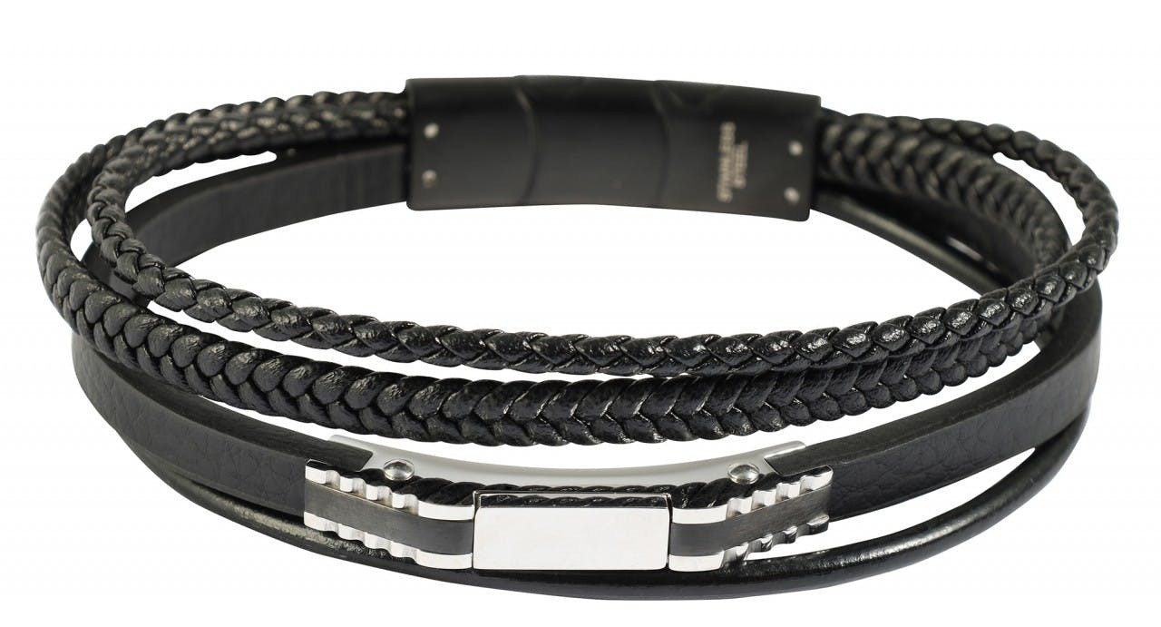 Akzent® Pulseira "Mario" em Pele Sintética e Aço Inoxidável - 19cm - 0385