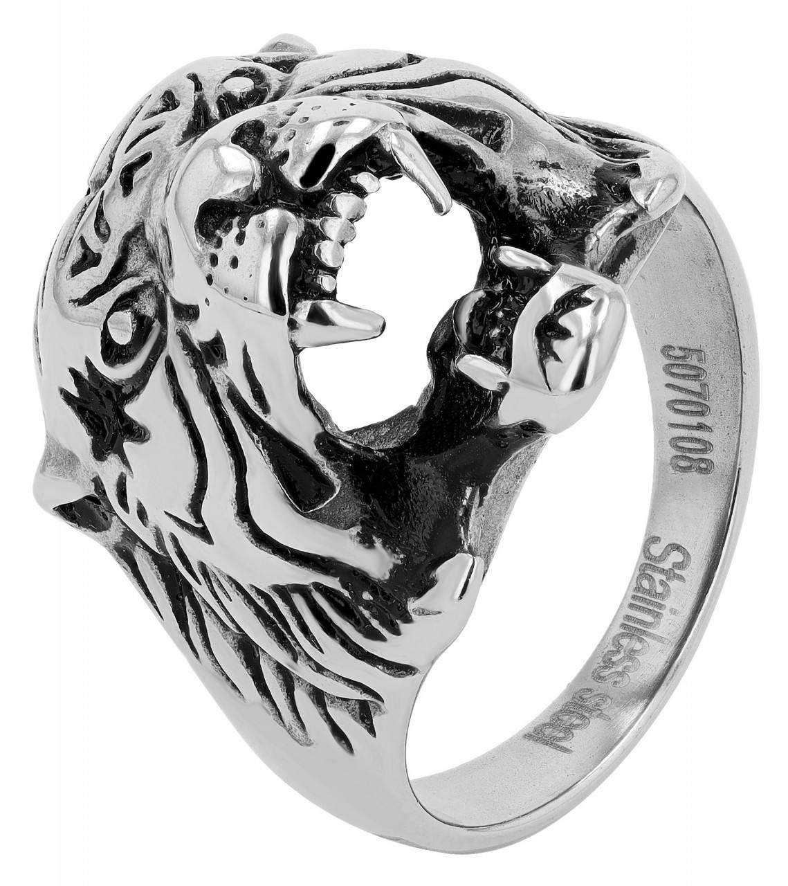 Akzent® Anel Masculino Tigre Prateado em Aço Inoxidável - Tam.64 - 0108