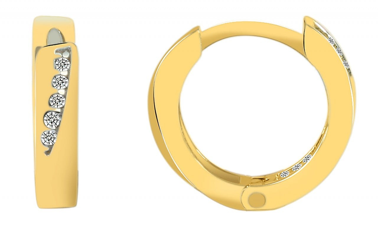 Joalharia Ouro 8k - Brincos de Argola Dobráveis em Ouro  "Venla" Cravejado de Zircônias