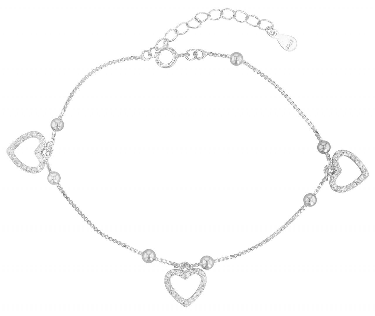 Pulseira "Cordis" em Prata de Lei 925 com Zircônias Banhado a Ródio 17+3 cm