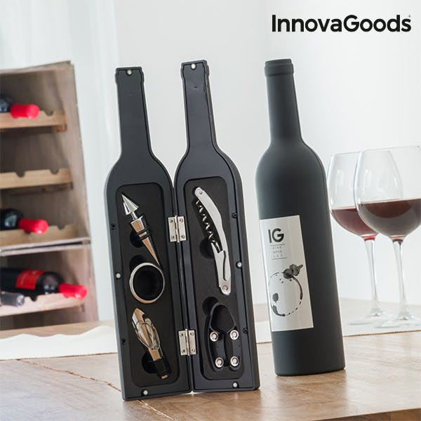 Estojo de vinho 5 peças em estojo formato garrafa