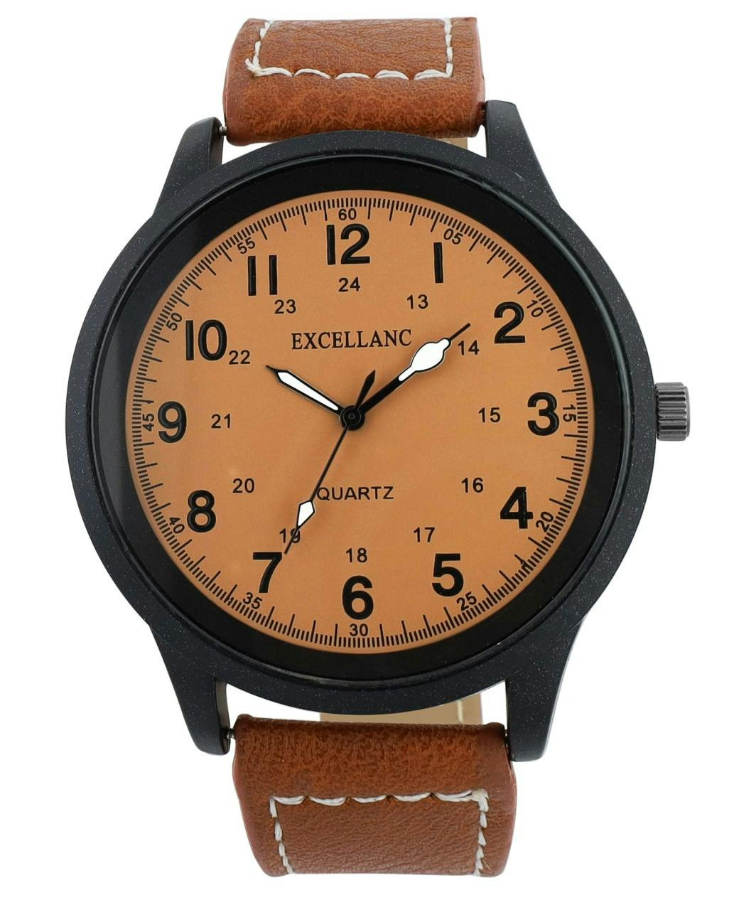 Relógio quartz com bracelete em pele sintética castanha e vidro mineral - 2900243-003