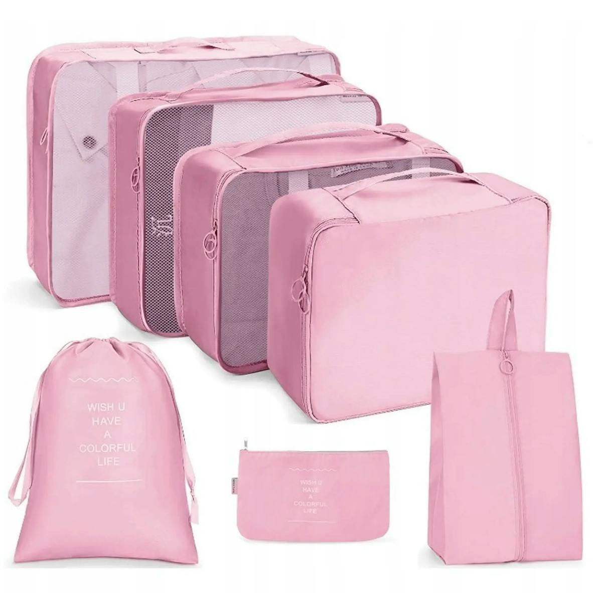 Conjunto de Viagem de 7 Bolsas Organizadoras Rosa KS41WZ5