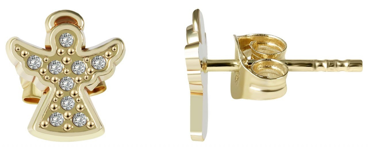 Joalharia Ouro 8k – Brincos em Ouro , Anjo Pequeno com Zircônias