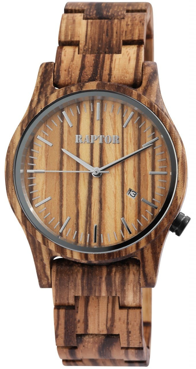 Relógio de madeira masculino Miyota quartz vidro mineral fecho borboleta