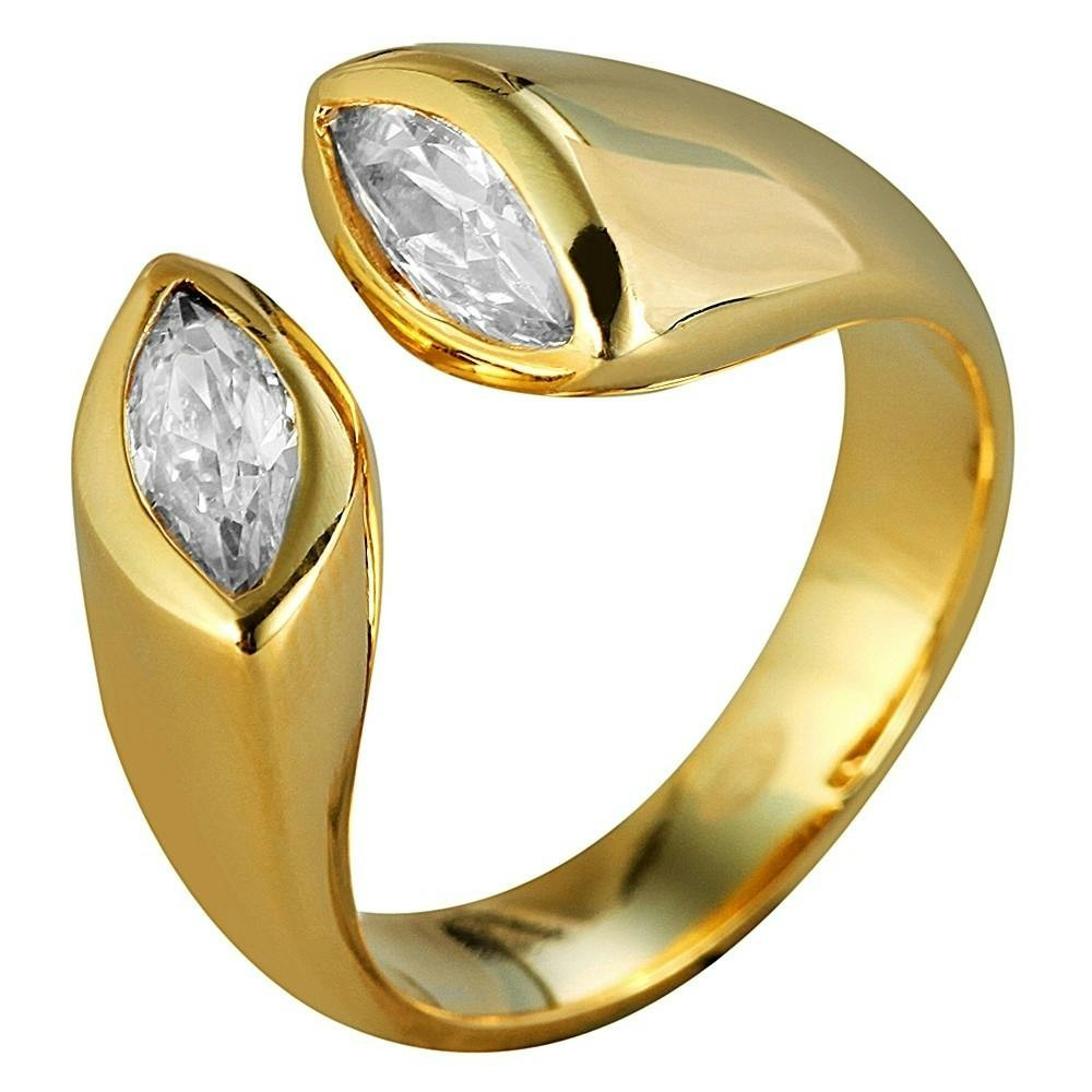 Just ® Anel Barclae Dourado com Pedras Brancas em Aço Inoxidável - 52