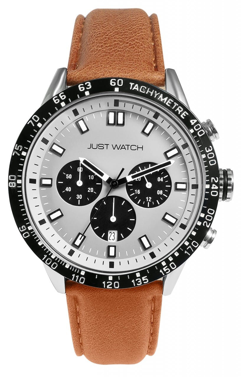 Relógio Just® Cáspio Homem Cronógrafo com Pulseira de Pele Genuína - JW20174-003
