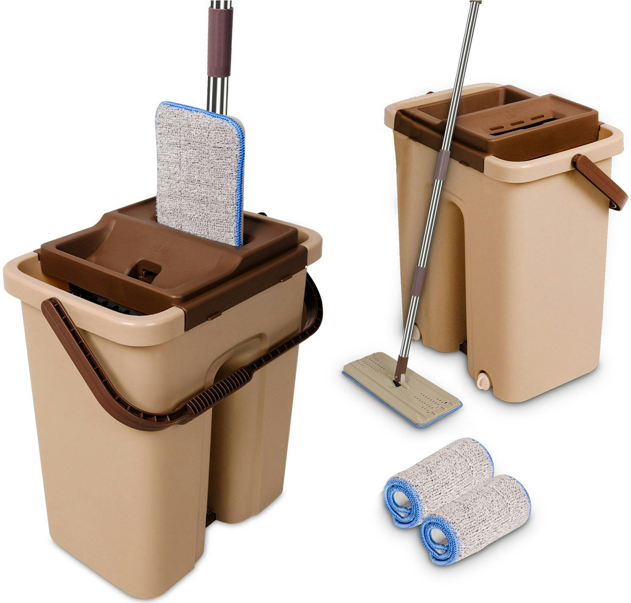Cenocco® Mopa Plano com Balde de Lavagem e Secagem CC-9070 Creme