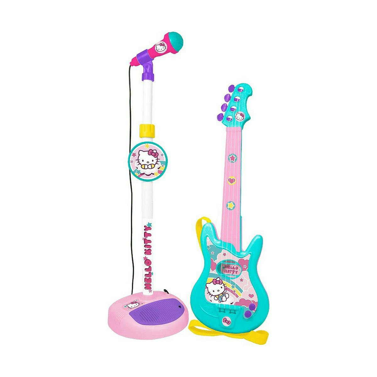 Guitarra infantil com microfone Hello Kitty em plástico para crianças