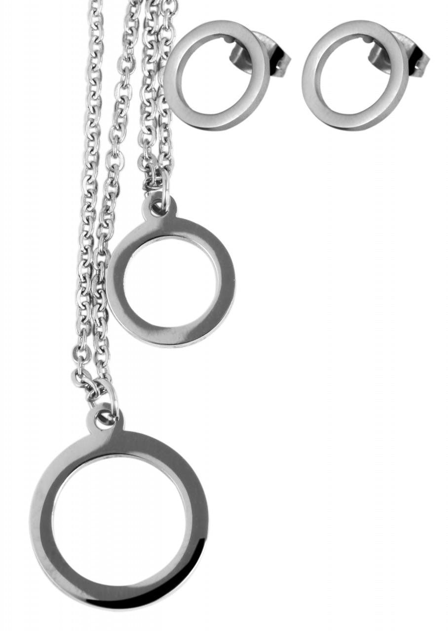 Akzent® Conjunto Colar + Brincos Prateado em Aço Inoxidável- 0120
