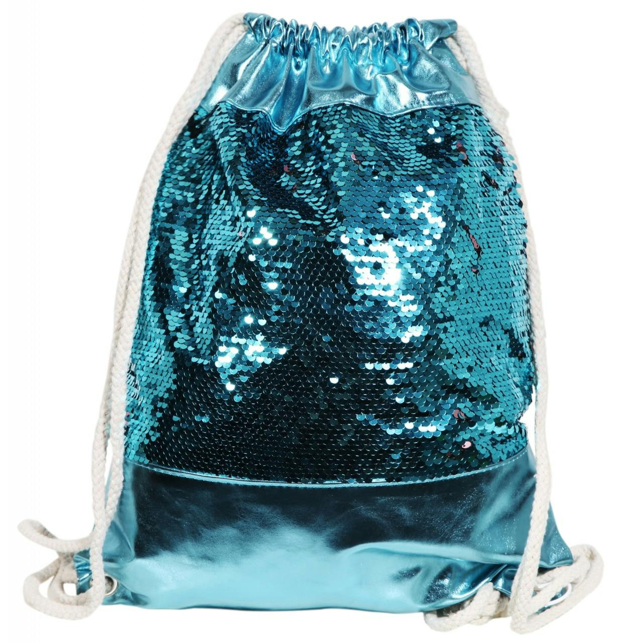 Mestre Artesão® Saco de Ginásio Azul em Pele Sintética e Lantejoulas - 0184