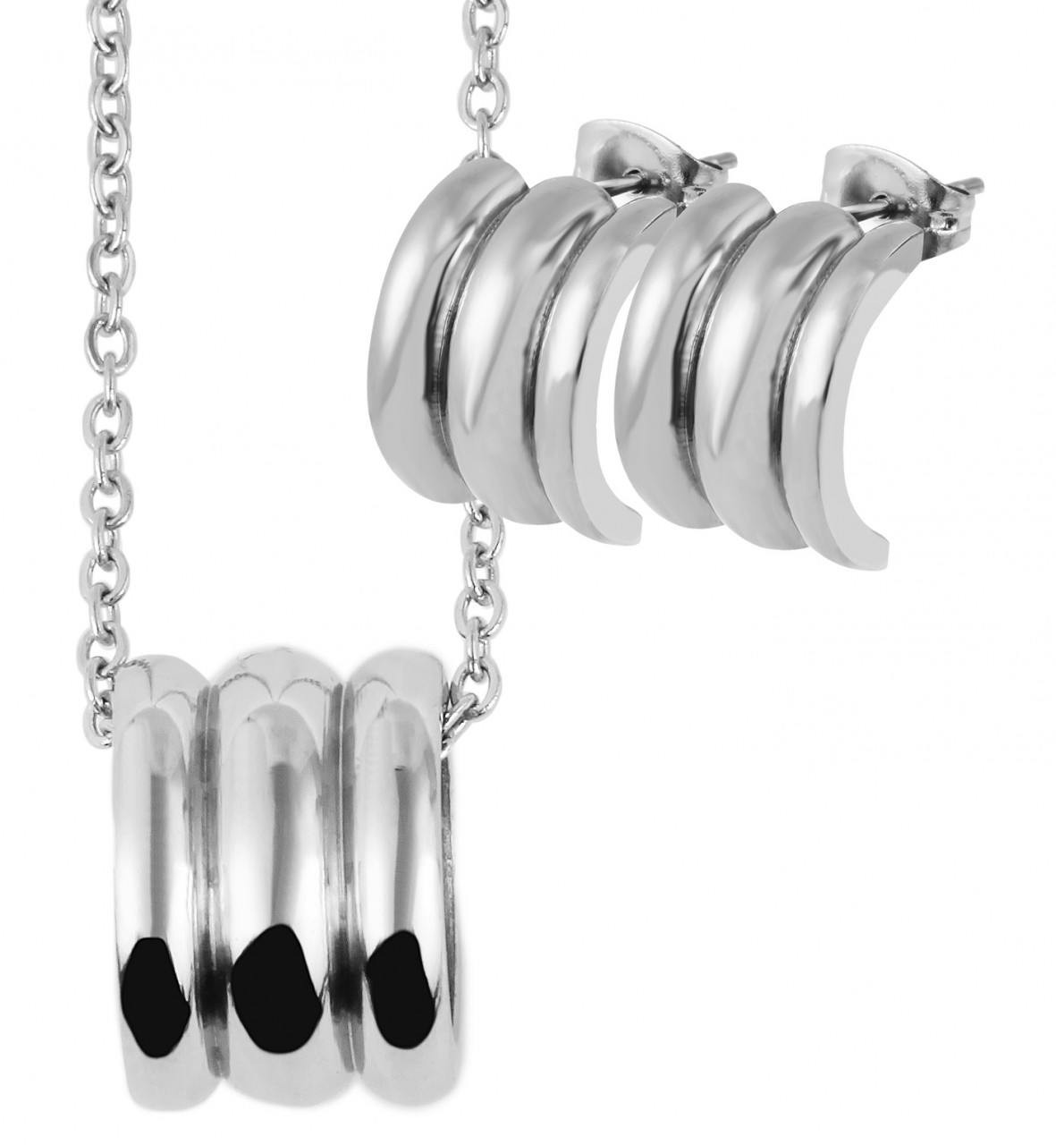 Akzent® Conjunto Brincos + Colar Prateado em Aço Inoxidável - 0157
