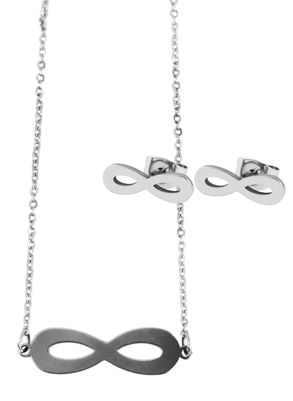 Akzent® Conjunto Brincos + Colar Infinito Prateado em Aço Inoxidável - 0104