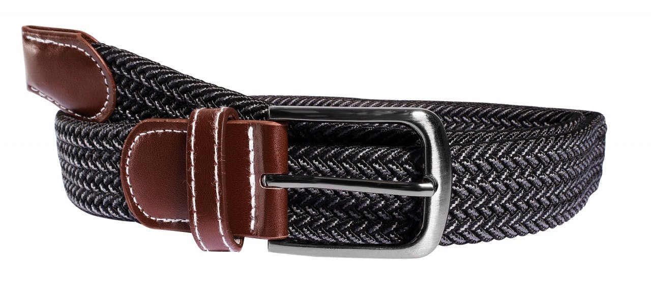 Leonardo Verrelli® Cinto Entrançado em Tecido Cinzento e Preto 110cm