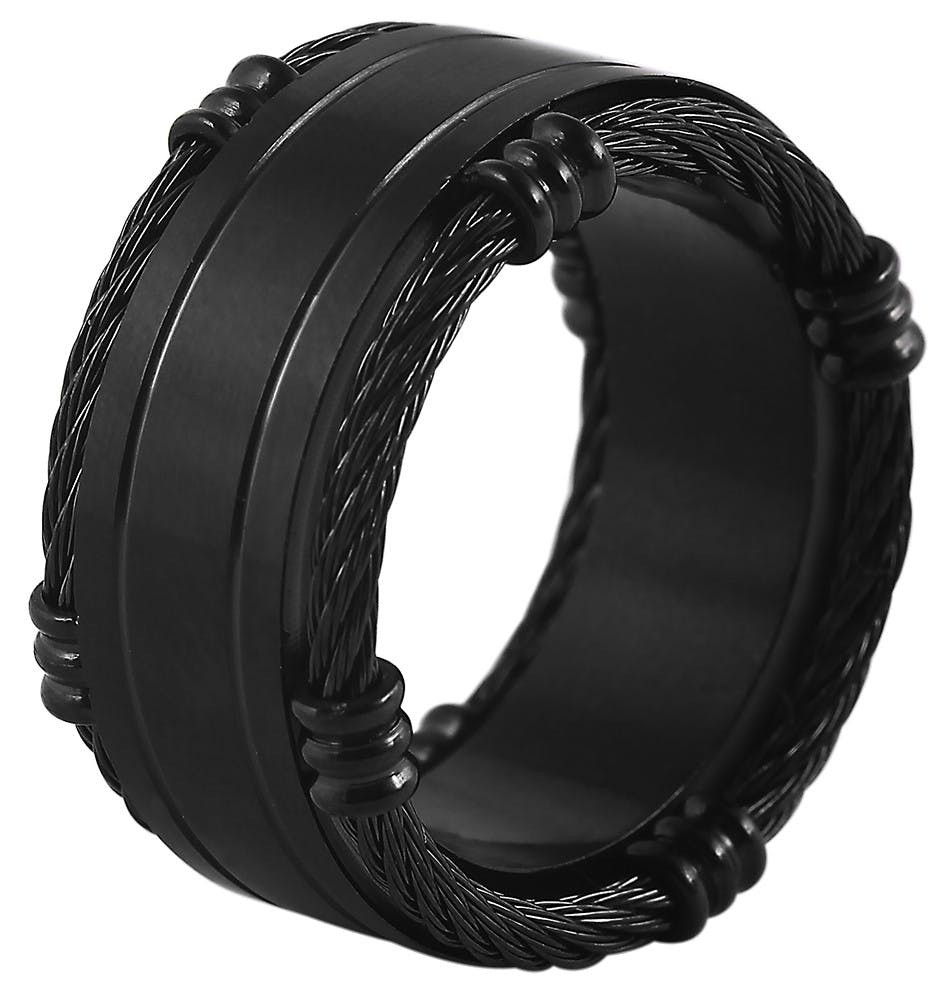 Akzent® Anel Masculino Preto em Aço Inoxidável – Tam.70 – 0074