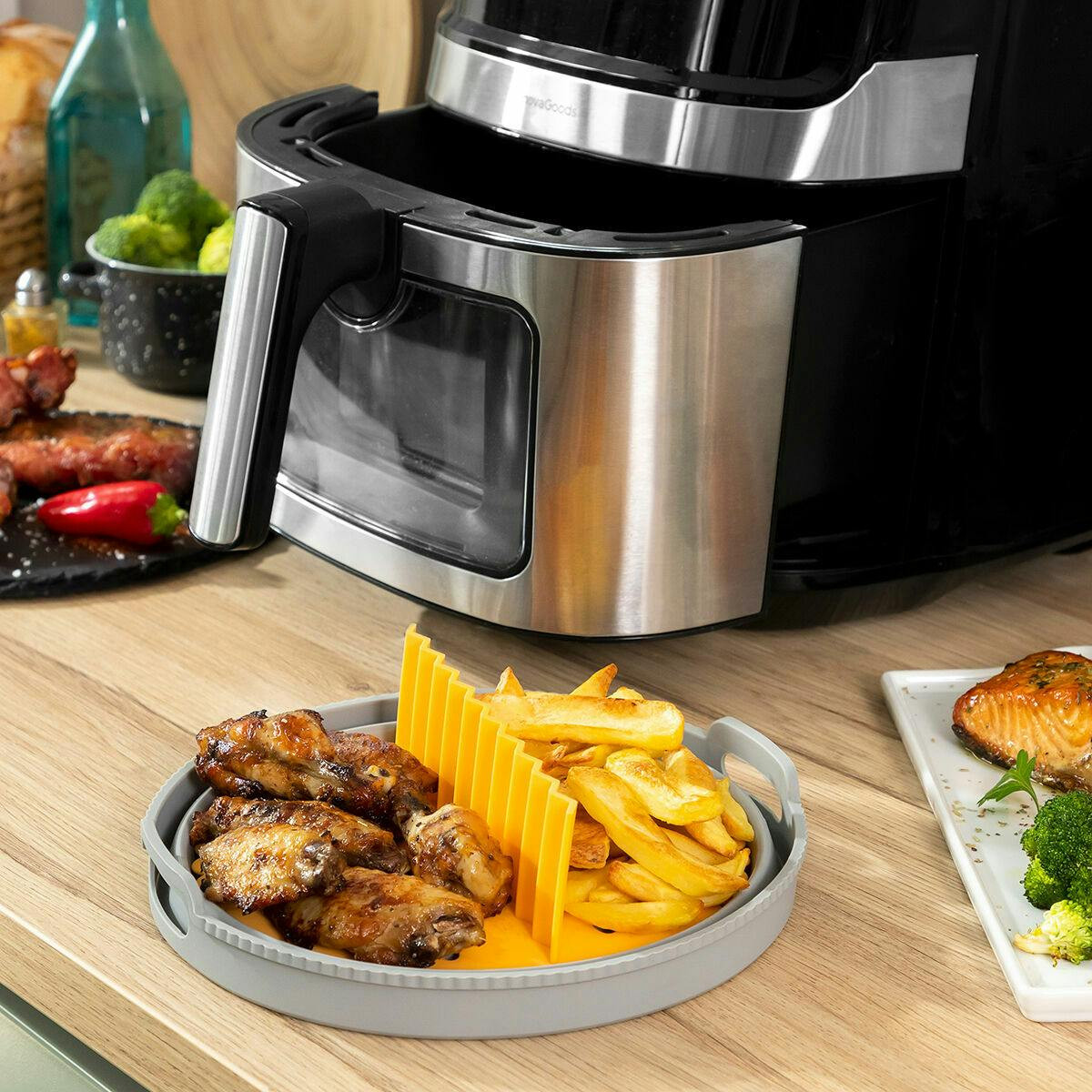 Cesto de silicone dobrável para air fryer com separador