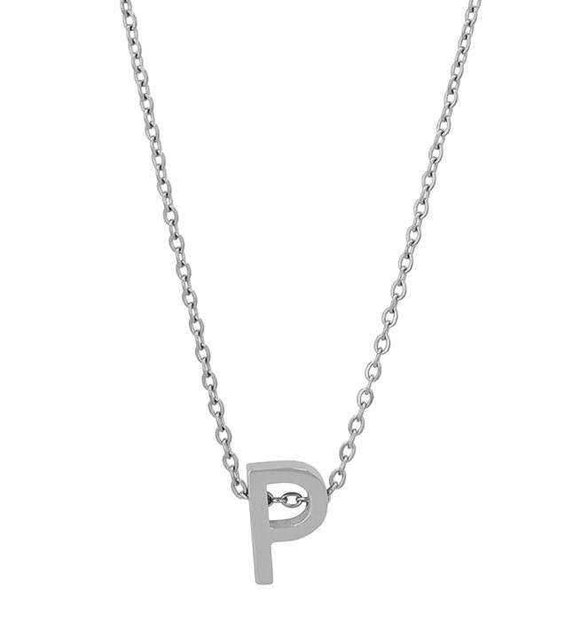 Akzent® Colar “Courrier” Prateado Letra P em Aço Inoxidável 45+5 cm