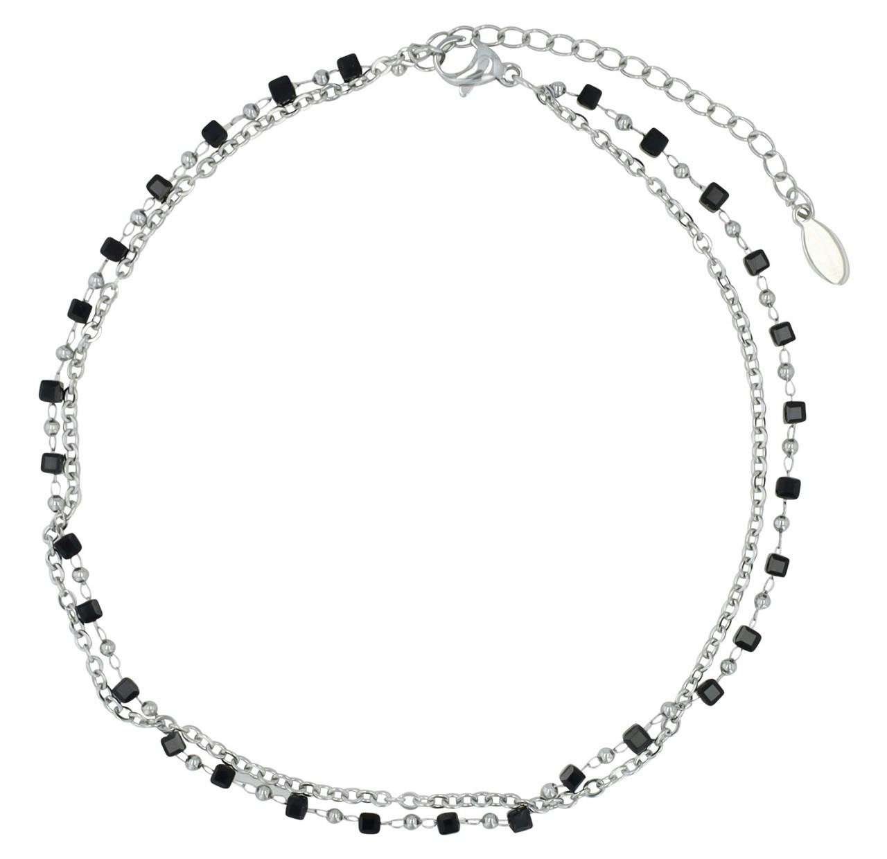 Akzent® Pack de 4 Pulseiras de Pé “Peggy” Prateadas com Pedras Pretas em Aço Inoxidável 0093 - 5110093-054