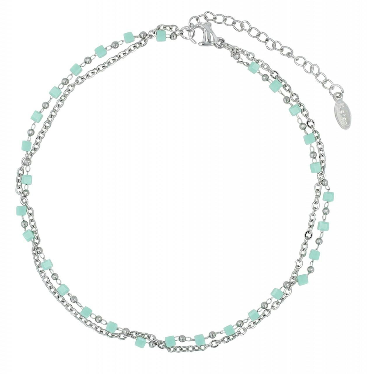 Akzent® Pack de 4 Pulseiras de Pé “Peggy” Prateadas com Pedras Azuis em Aço Inoxidável 0093