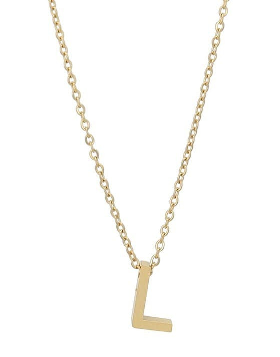 Akzent® Colar “Littri” Dourado Letra L em Aço Inoxidável 45+5 cm