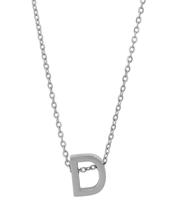Akzent® Colar “Courrier” Prateado Letra D em Aço Inoxidável 45+5 cm