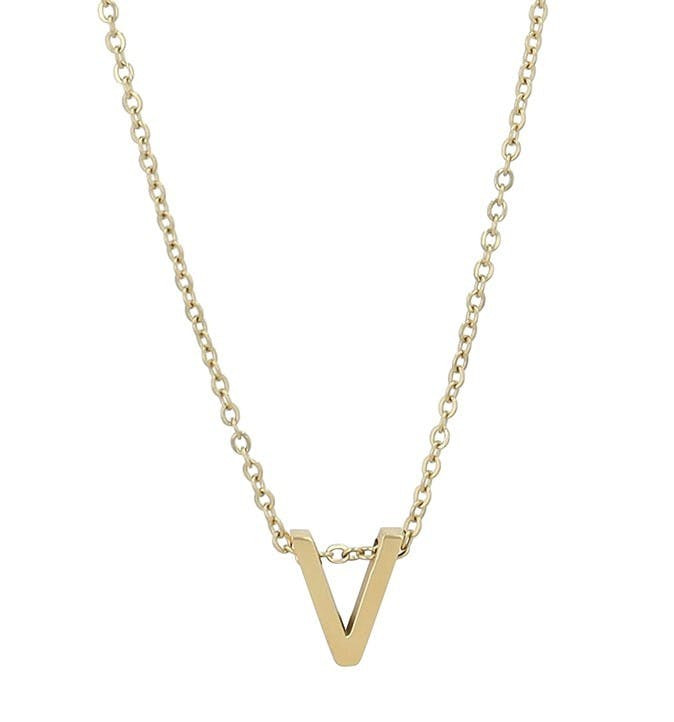 Akzent® Colar “Littri” Dourado Letra V em Aço Inoxidável 45+5 cm
