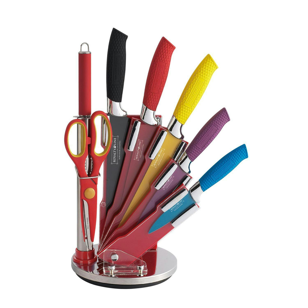 Royalty Line® RL-COL8W: Conjunto de Facas RainbowCeramic com Suporte Rotativo (8 peças)