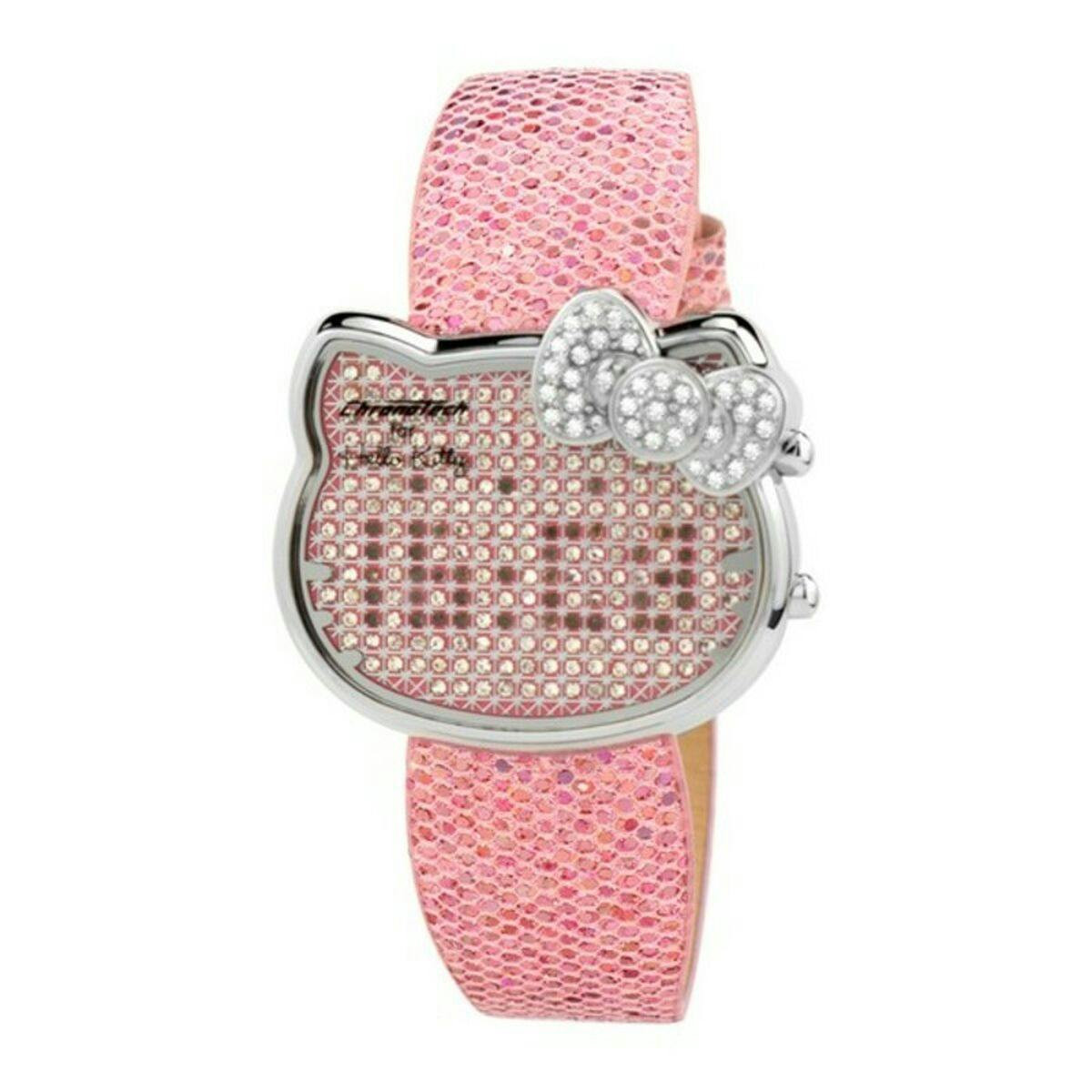 Relógio feminino Hello Kitty em aço com pulseira em pele