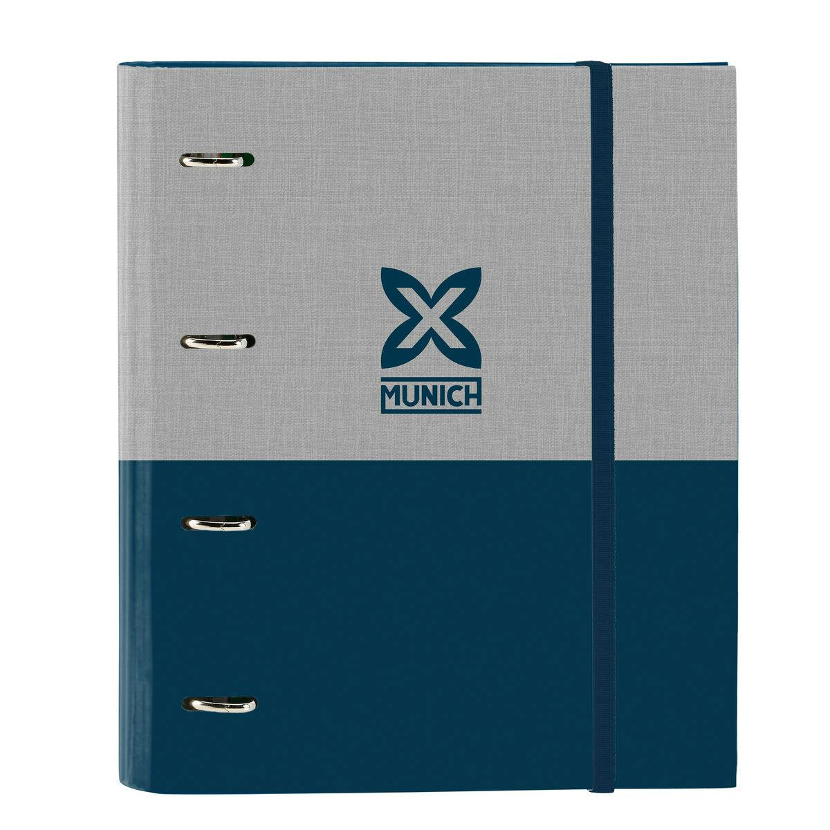 Pasta com argolas Munich Street azul e cinzento com 4 anilhas e recarga 100 folhas