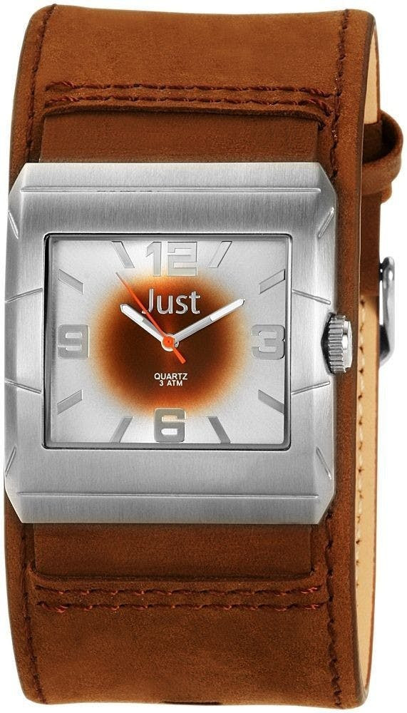 Relógio analógico em aço inoxidável com bracelete em pele castanha