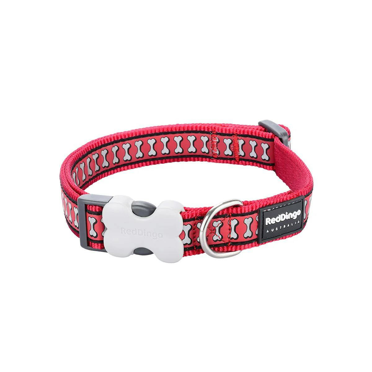 Coleira para Cães Red Dingo Refletor Ossos Vermelho (1,2 x 20-32 cm)