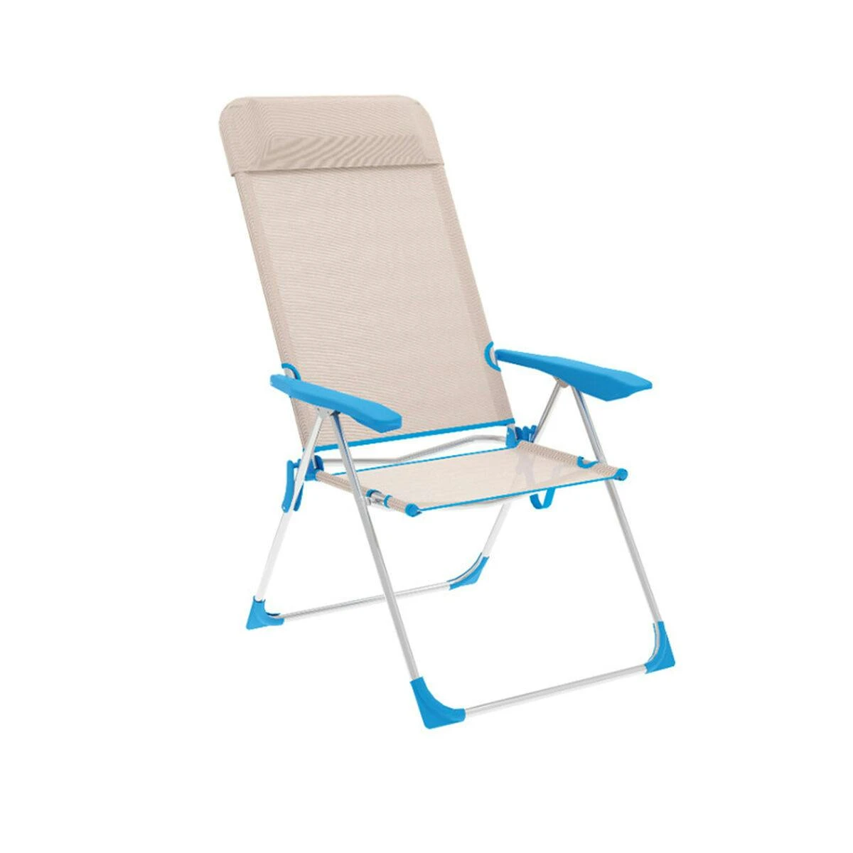 Marbueno Cadeira Dobrável 5 Posições Alumínio com Almofada Bege/Azul Praia e Piscina 69X58X109 cm 10175