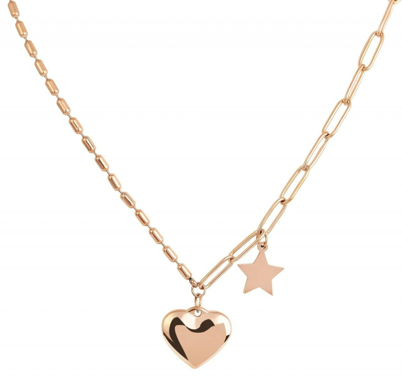Akzent® Colar Pingente Coração Estrela Rose Gold em Aço Inoxidável - 0381