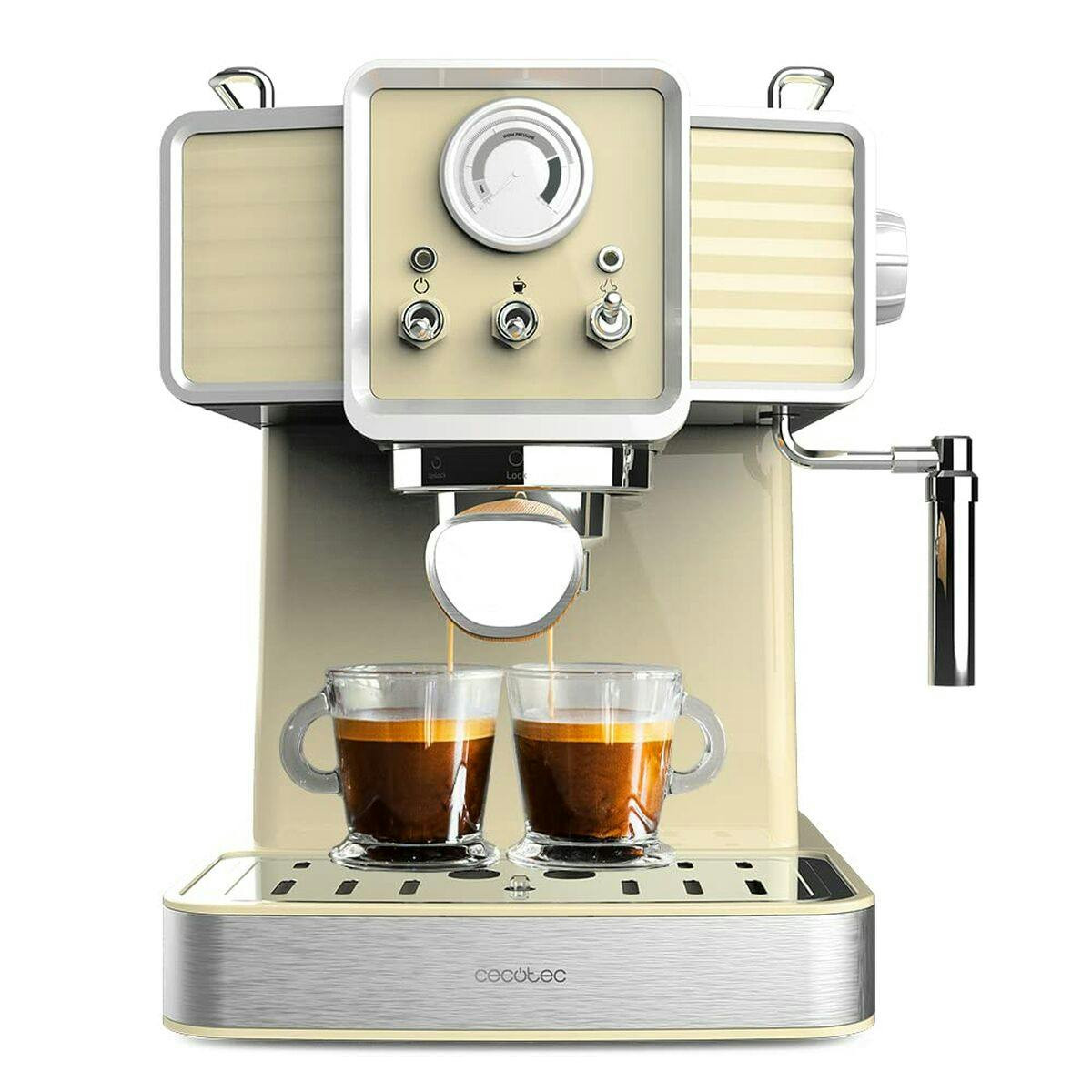 Cecotec Power Espresso 20 Tradizionale Sand – Máquina de Café Expresso 1350W, 20 Bar, Vaporizador, Manómetro, Depósito 1,5L – Amarelo