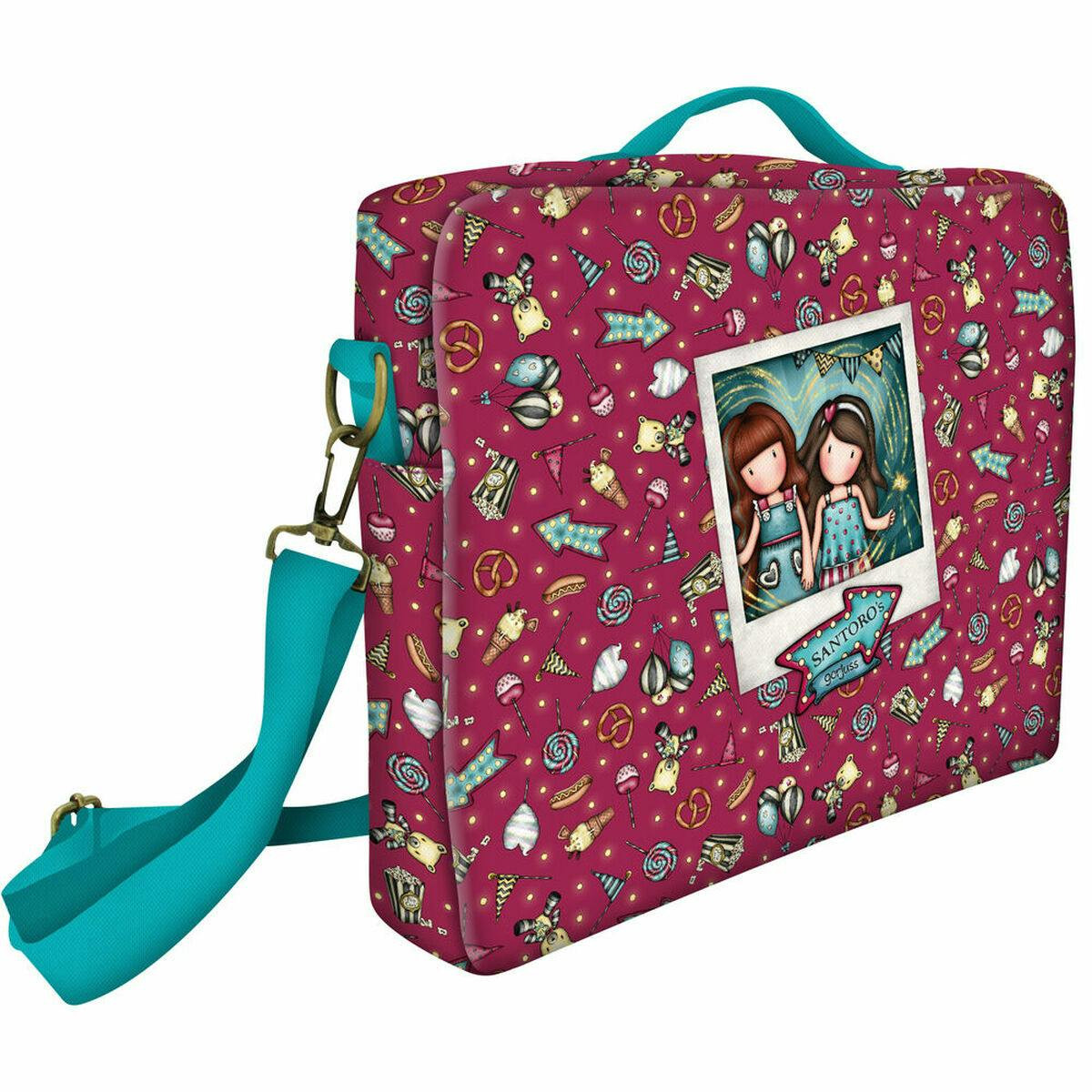Mala para portátil Gorjuss Fireworks 14,1" grená acolchoada com alça tiracolo