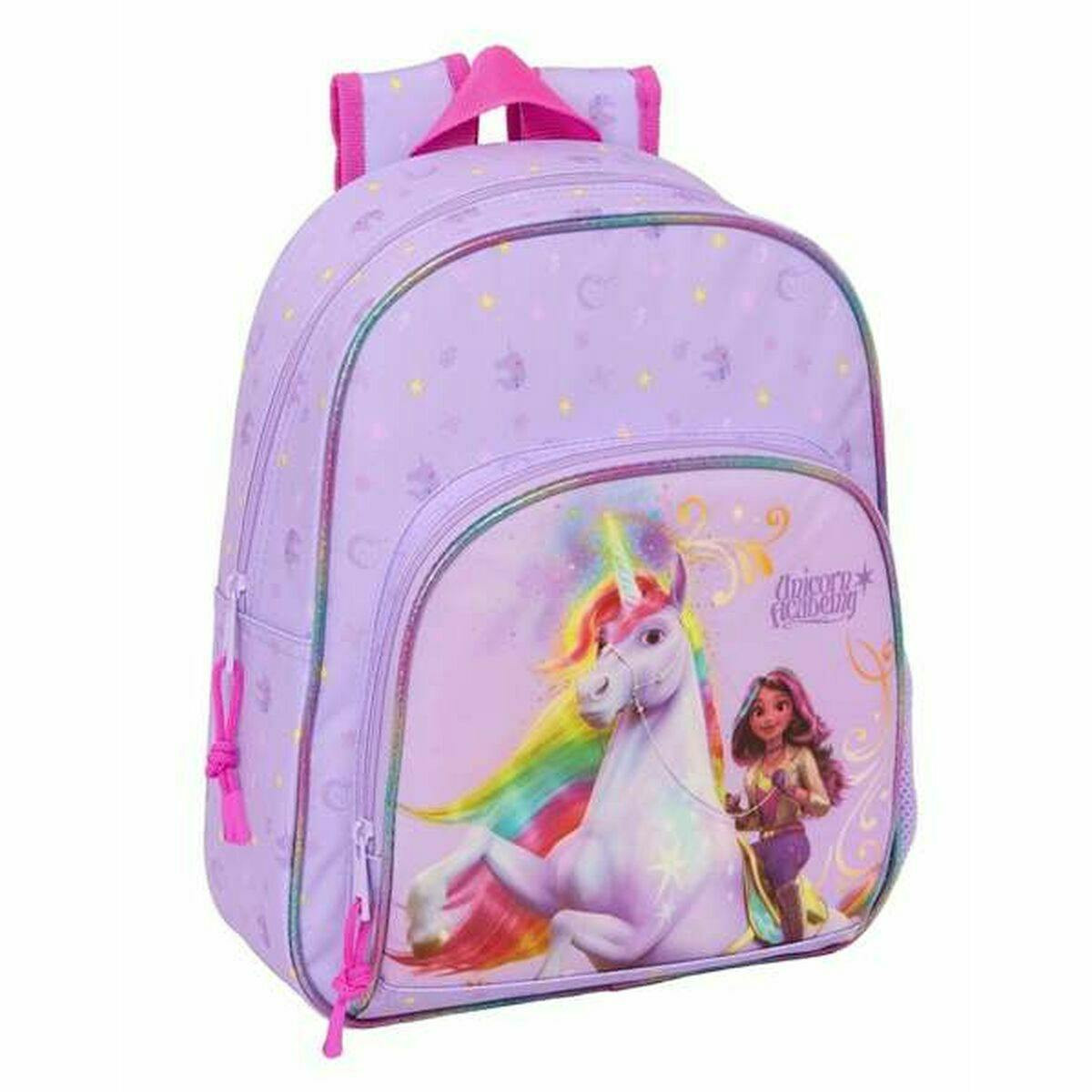 Mochila Escolar Unicorn Academy Lilás 28 x 34 x 10 cm