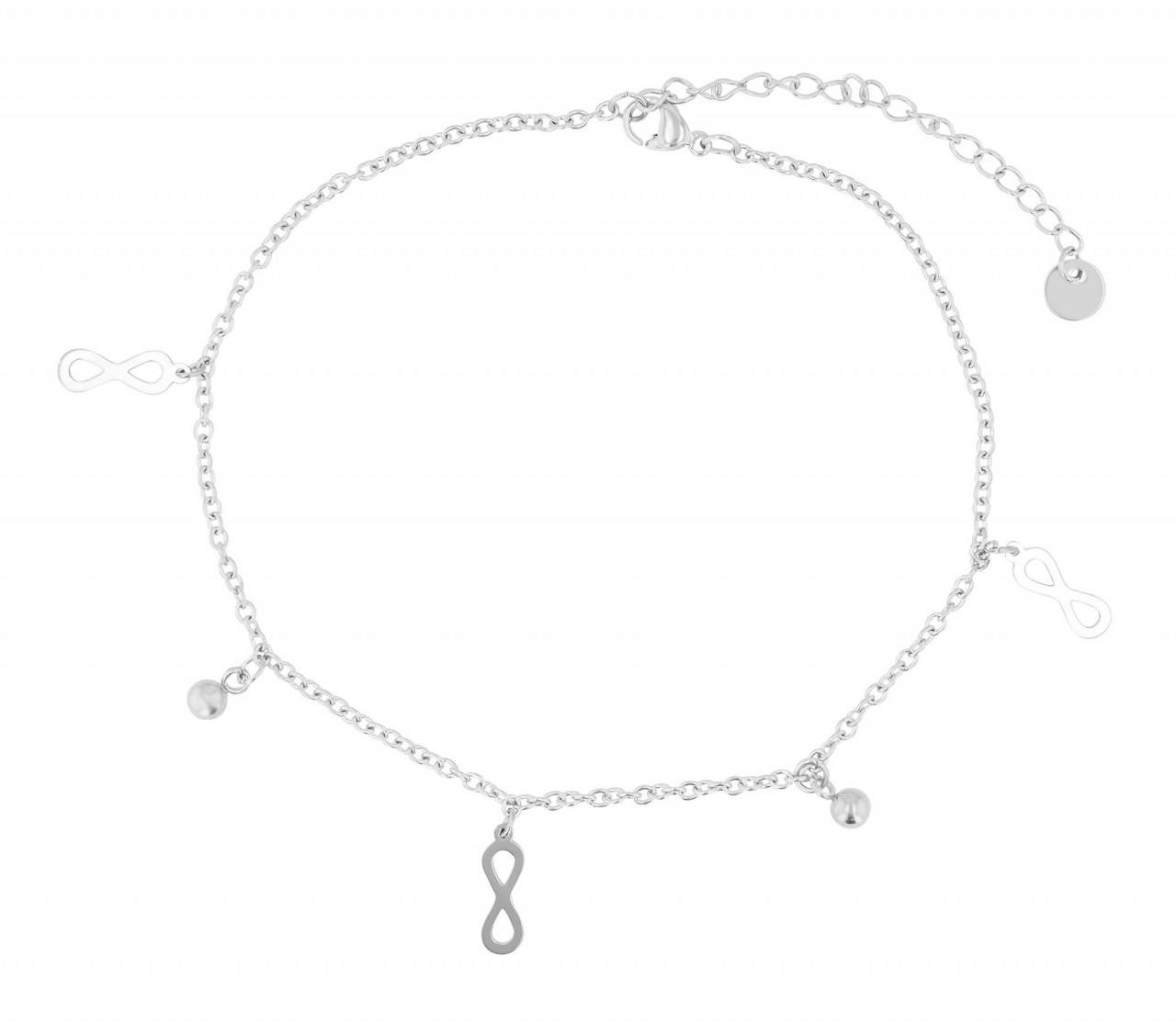 Akzent®Tornozeleira de Aço Inoxidável, 24+5cm com Pendente, Infinito e Bola