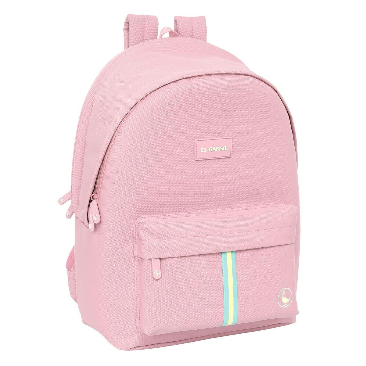 Mochila escolar com porta USB rosa