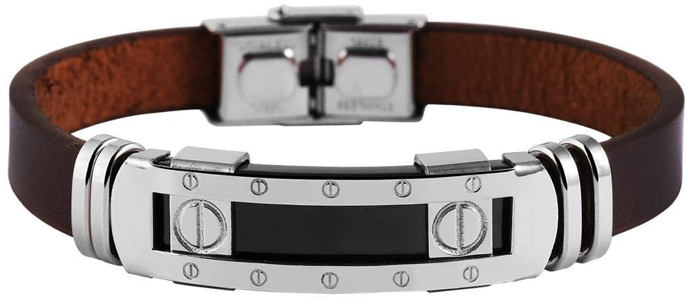 Akzent® Pulseira com Placa de Gravação em Couro Genuíno 5040113