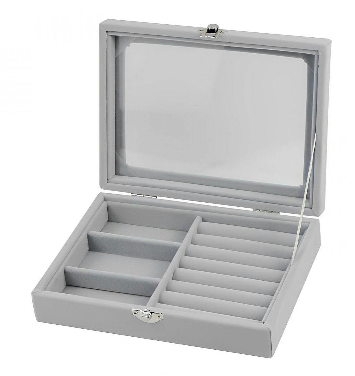 Herzberg® HG-05330: Organizador de Joias de Veludo com Tampa de Vidro com 10 Separadores