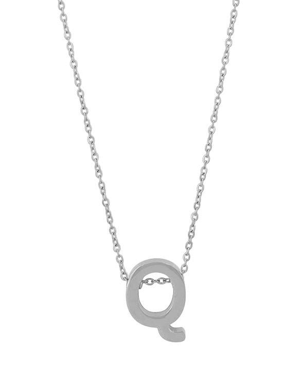 Akzent® Colar “Courrier” Prateado Letra Q em Aço Inoxidável 45+5 cm